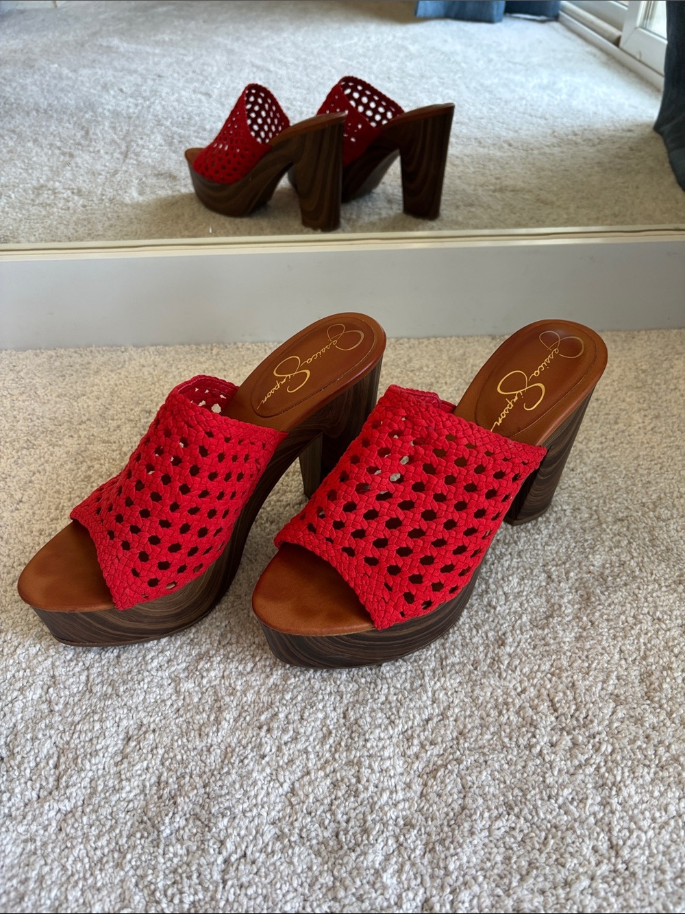 Jessica Simpson Red Woven Peep Toe Platform Heels